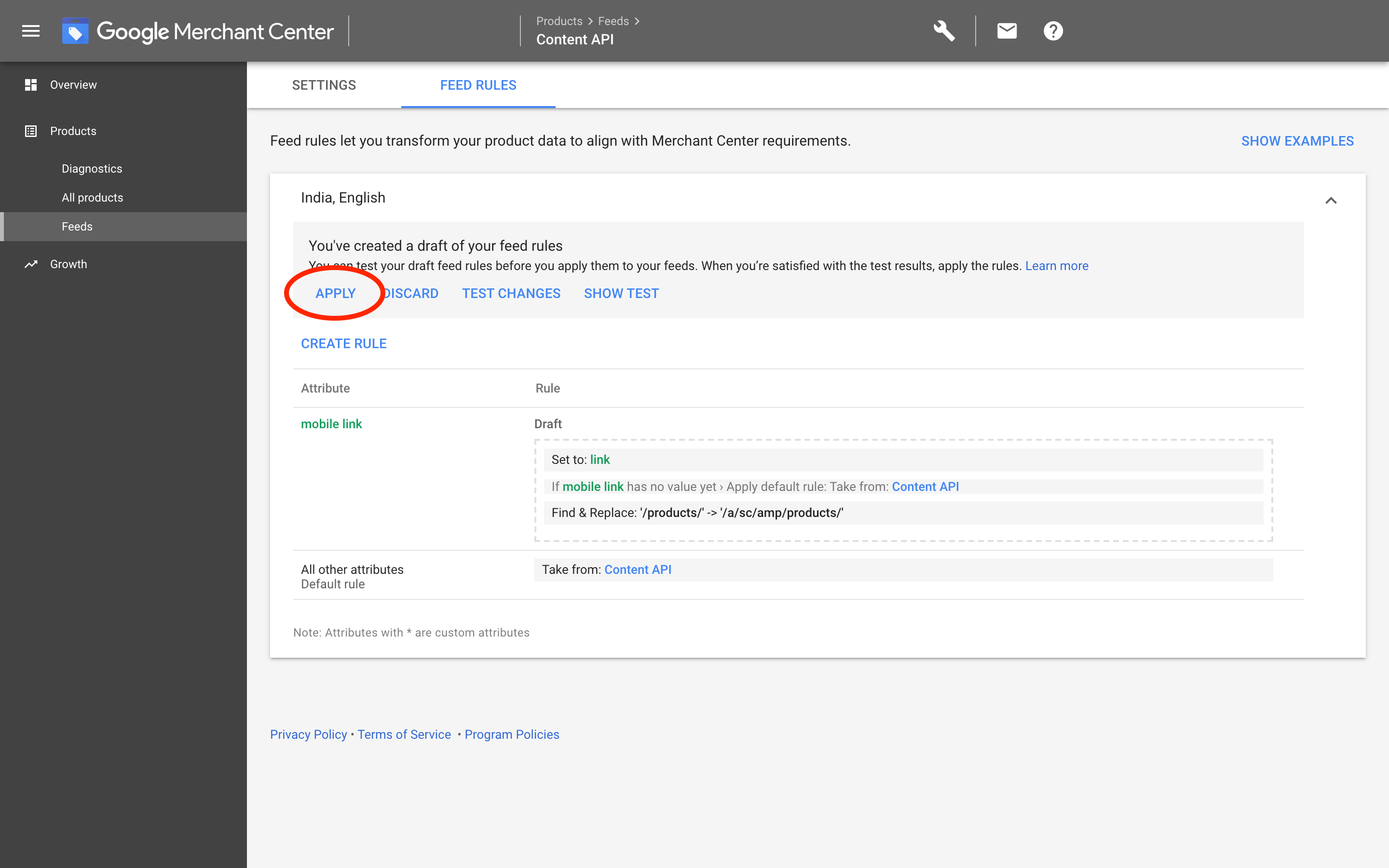 Google Merchants: Apply changes