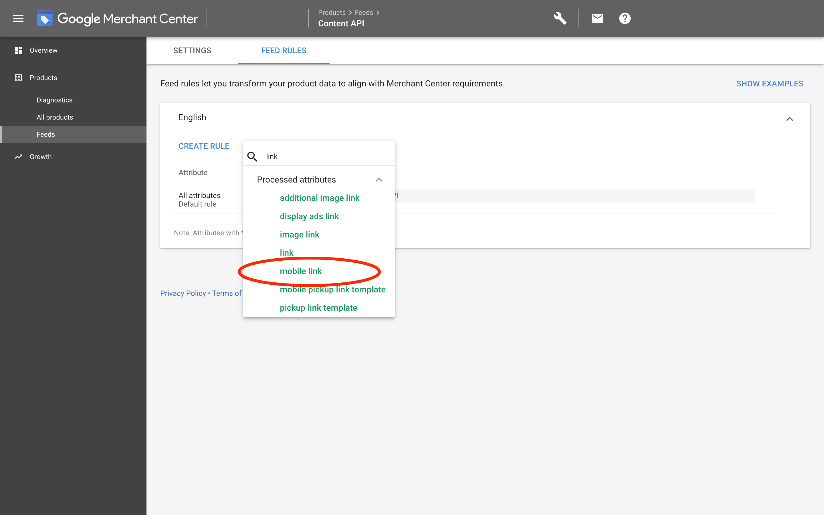 Google Merchants: Create rule