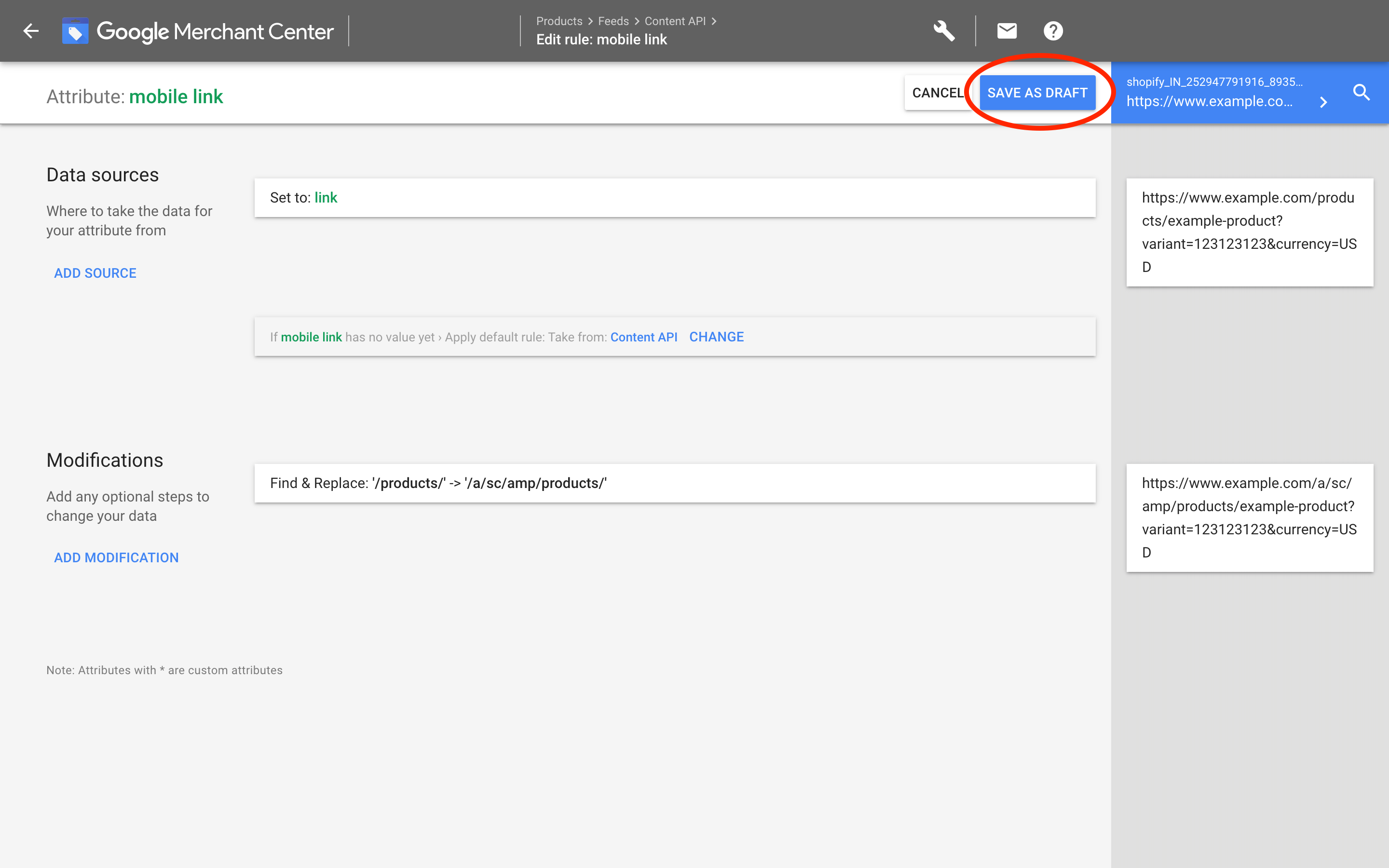 Google Merchants: Link find and replace