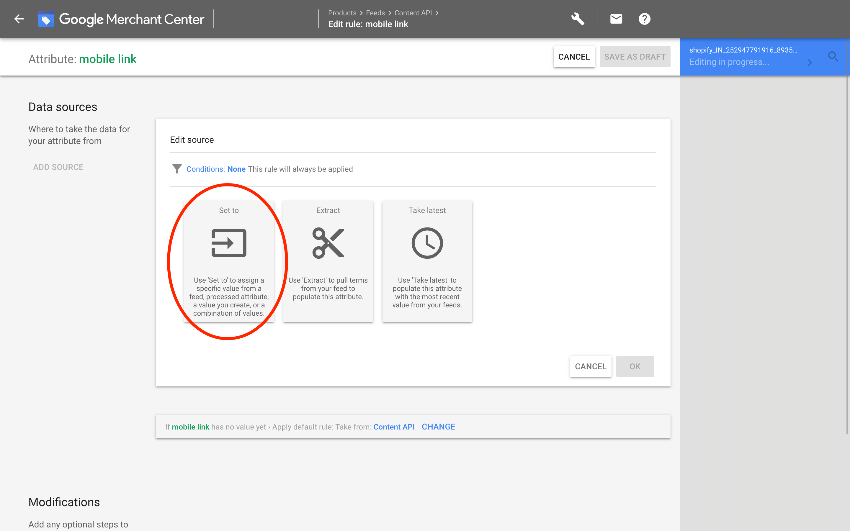 Google Merchants: Update mobile link