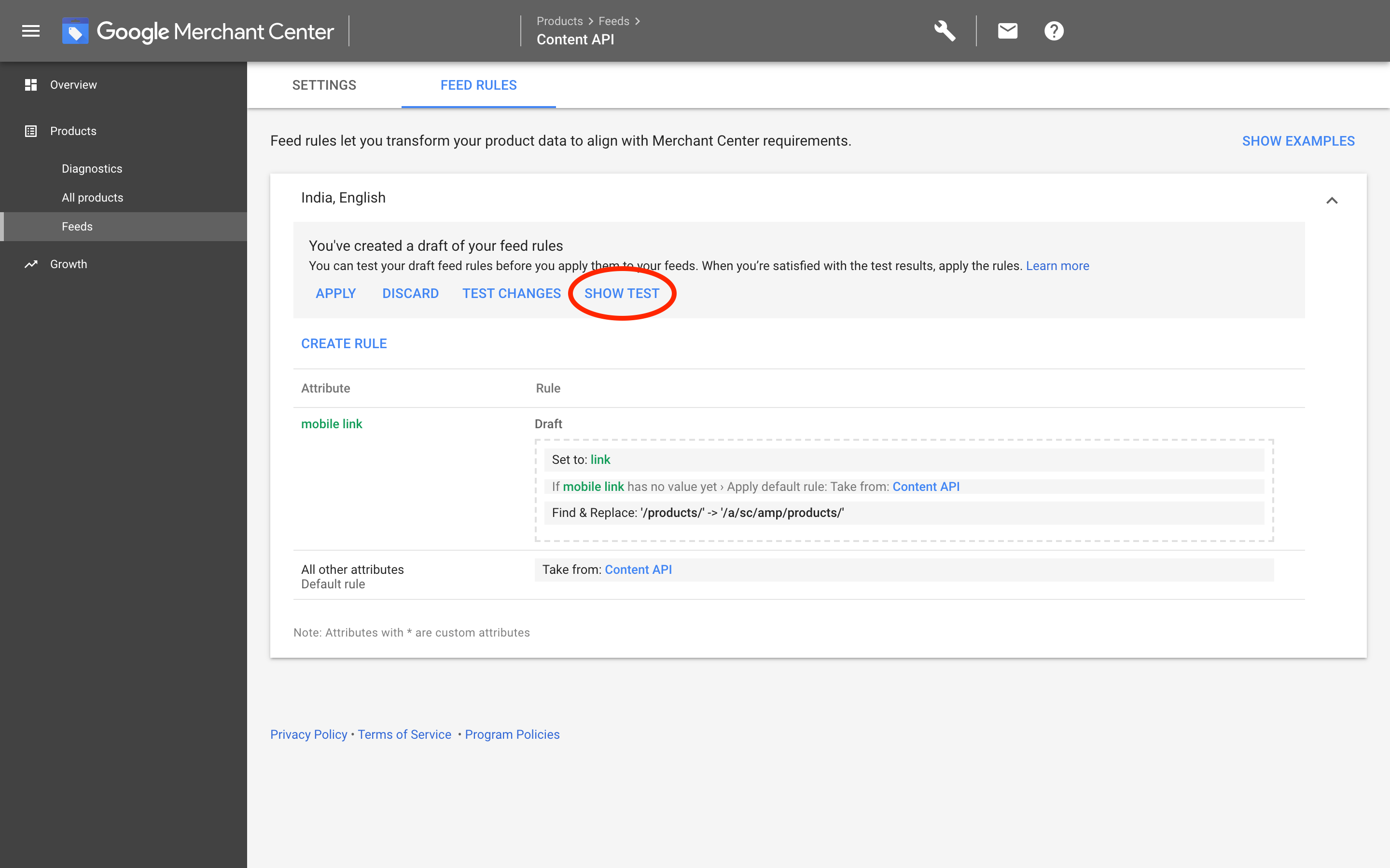 Google Merchants: Show tests