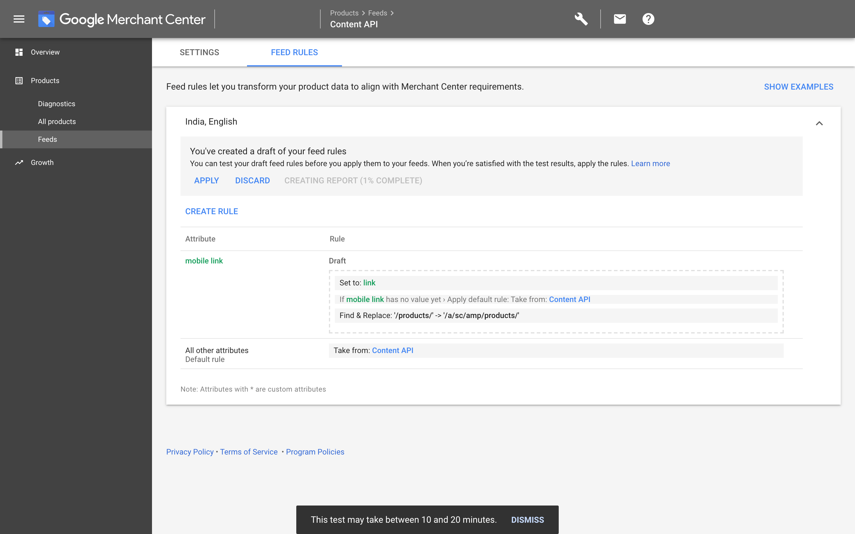 Google Merchants: Test changes
