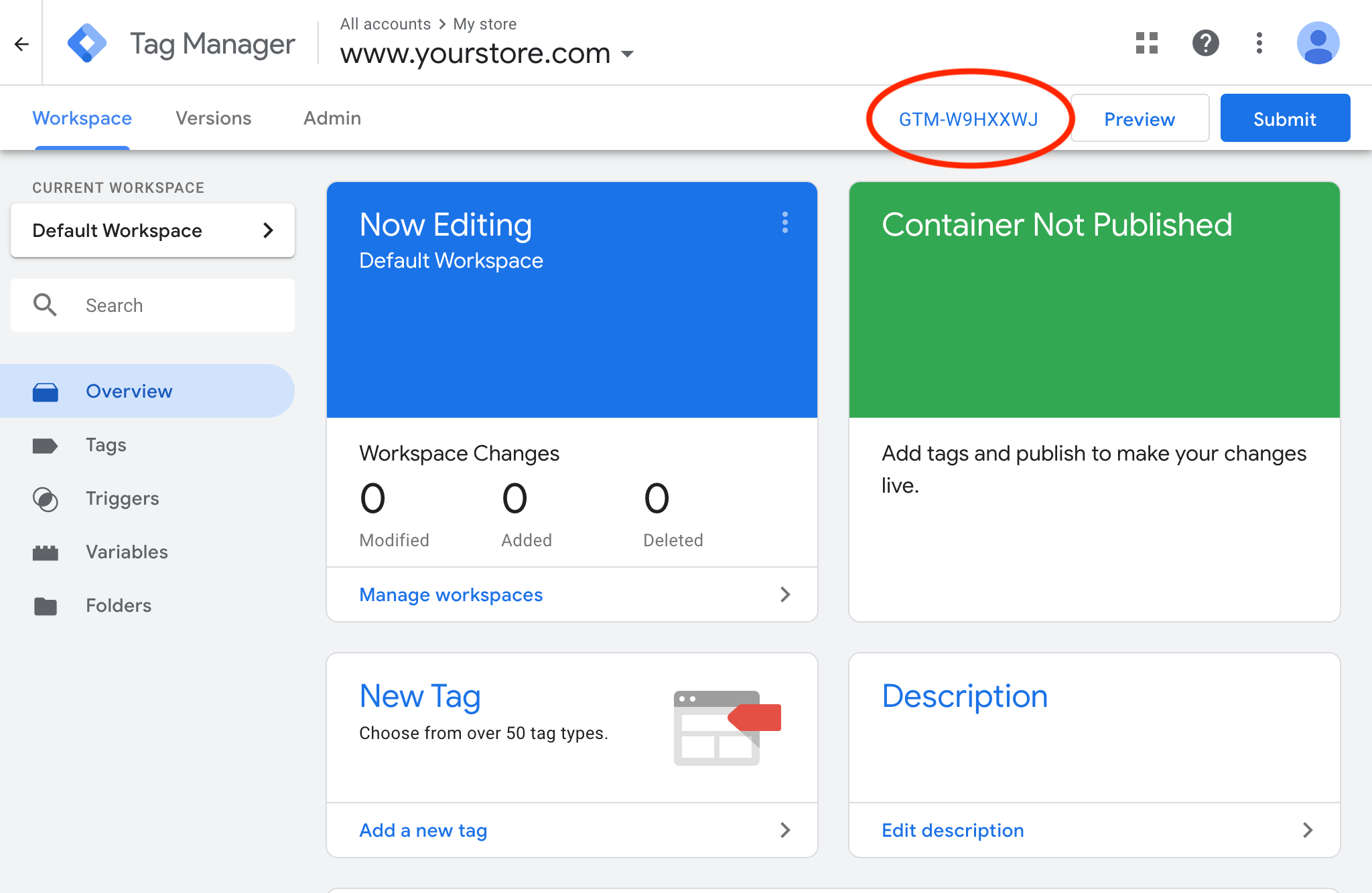 Google Tag Manager: Copy container ID
